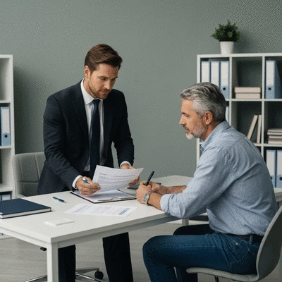 Legal professional advising a homeowner on property tax assessment documents