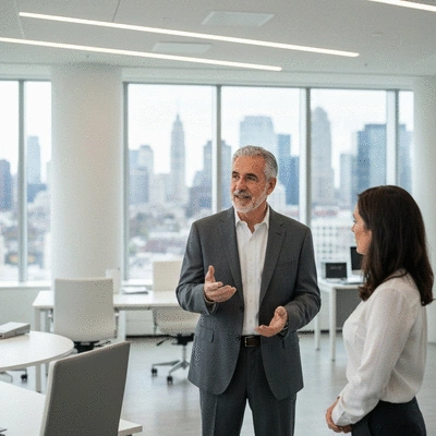 Lawyer discussing case with client in a modern office, showing local legal expertise