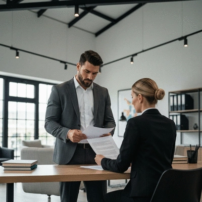 Business owner reviewing legal documents with a lawyer