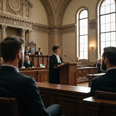Legal professional advising a client, with legal documents on a table