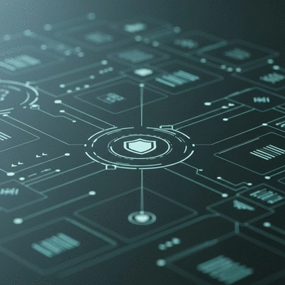 Abstract representation of data privacy and ethical considerations in criminal law with interconnected digital elements