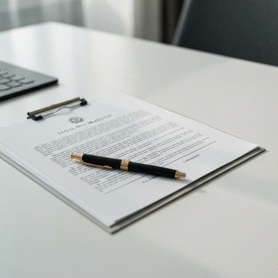 Documents and a pen on a desk, symbolizing property transfer paperwork