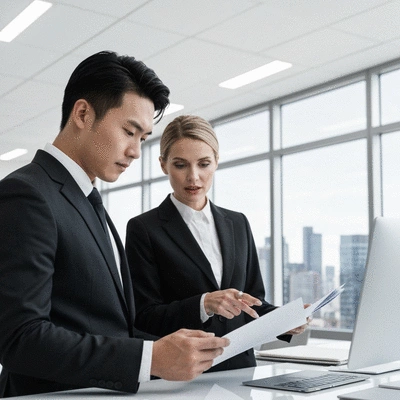 Person reviewing legal documents with a lawyer, in a professional setting