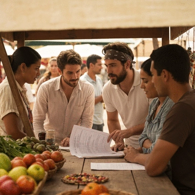 Close-up of hands reviewing a real estate contract with a pen and legal documents