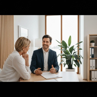 Family lawyer consulting with a client, showing empathy and support