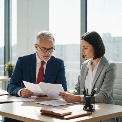Person reviewing legal documents with a lawyer
