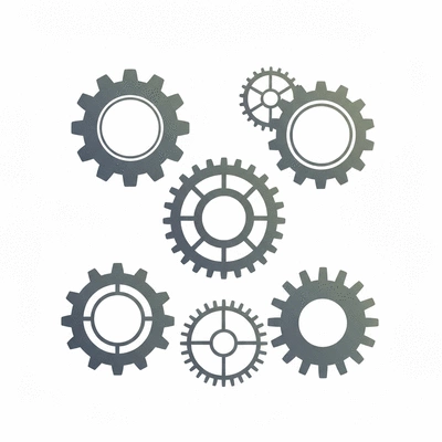 Stylized image of interconnected gears representing intellectual property protection and business strategy, no text, no words, no typography, 8K