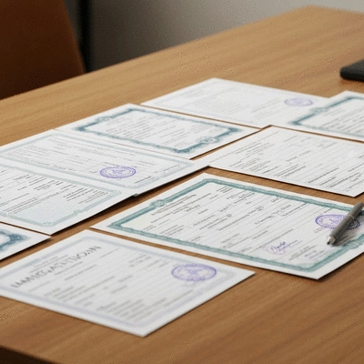 Detailed immigration documents spread on a table, organized and ready for review