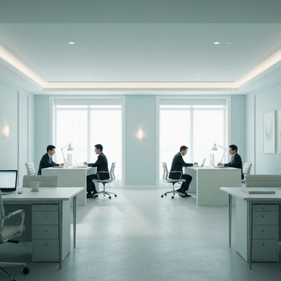 Clean modern interface of an online legal platform on a tablet, showing a match between a client and a lawyer, concept of tailored matches and vetted professionals