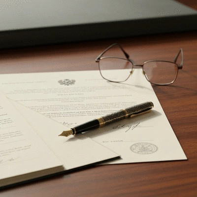 Documents and a pen on a desk, symbolizing estate planning