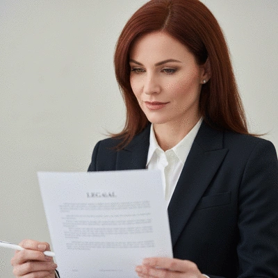 Close-up of a business owner reviewing a legal document, focused and professional, no text, no words, no typography, no labels, clean image