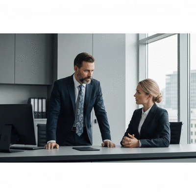 Lawyer discussing case with client in a modern office, showing local legal expertise