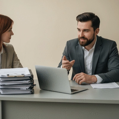 Legal professional advising a client on property law
