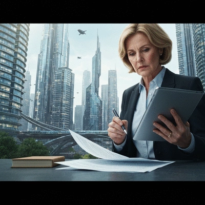 Person reviewing legal documents with a pen, representing decision-making