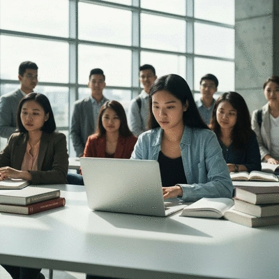 International student studying immigration law on a laptop