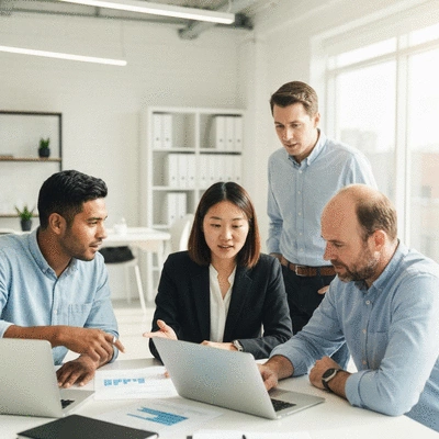 Diverse group of entrepreneurs collaborating in a modern office setting