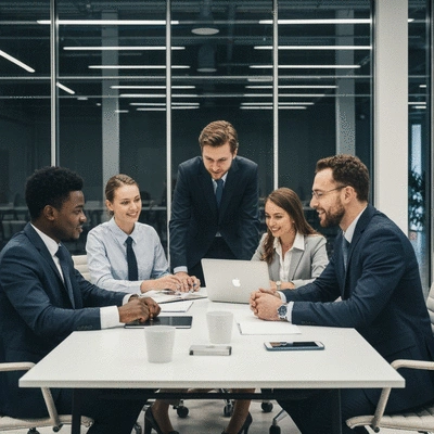 Diverse team of legal professionals collaborating in a modern office, symbolizing corporate governance and ethics